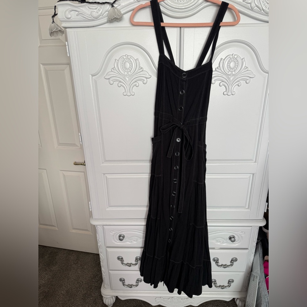 Free People Black Maxi Dress with Button-Down Front